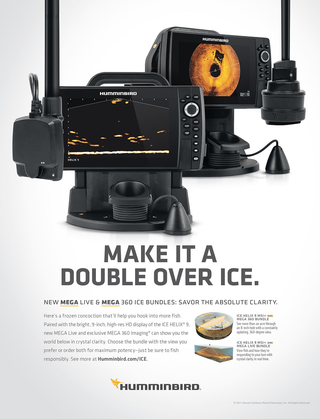 Humminbird ICE print ad with bundle example