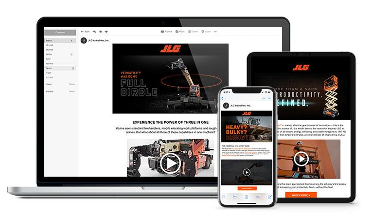 JLG website mockup display.