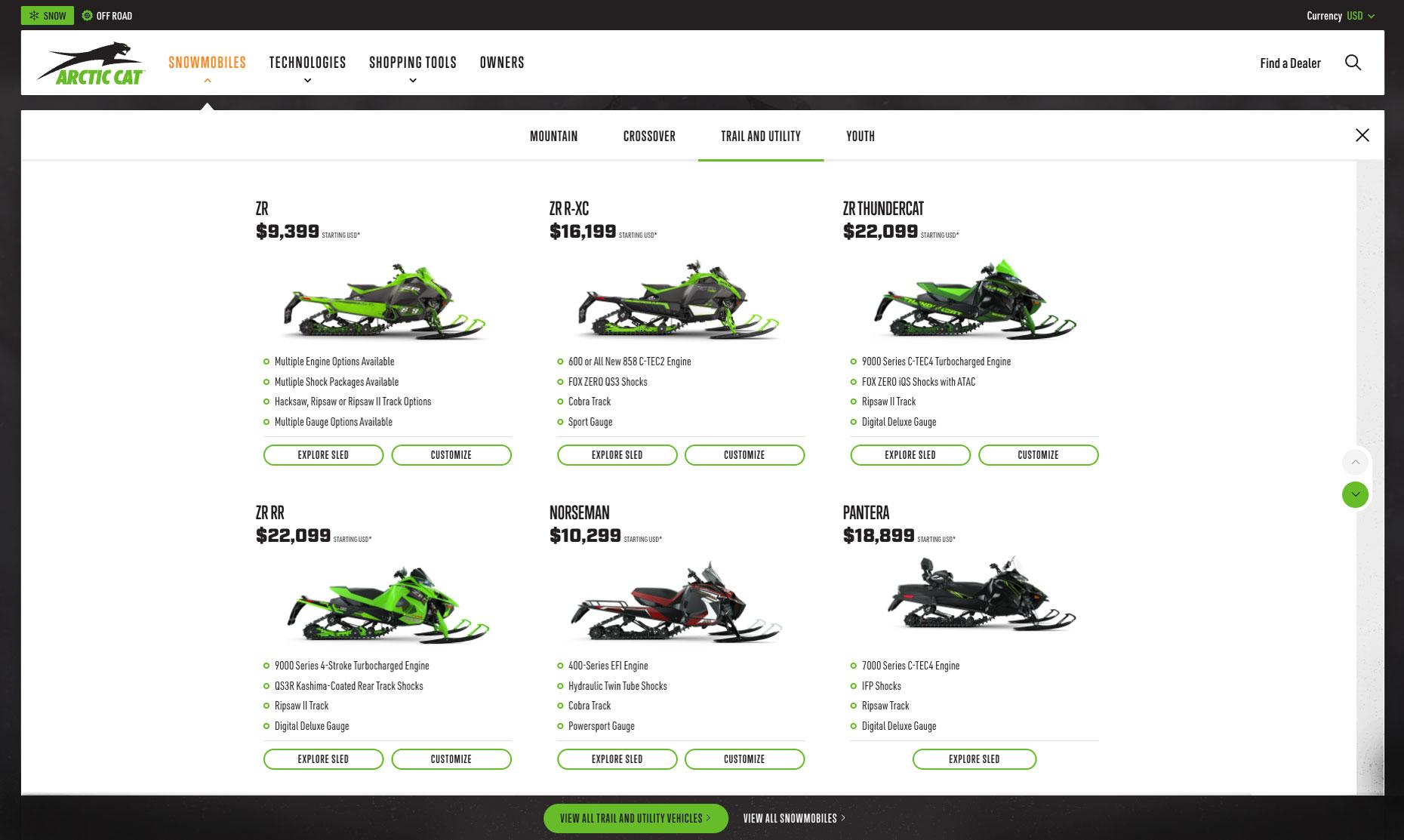 Arctic Cat Website - Mega Menu