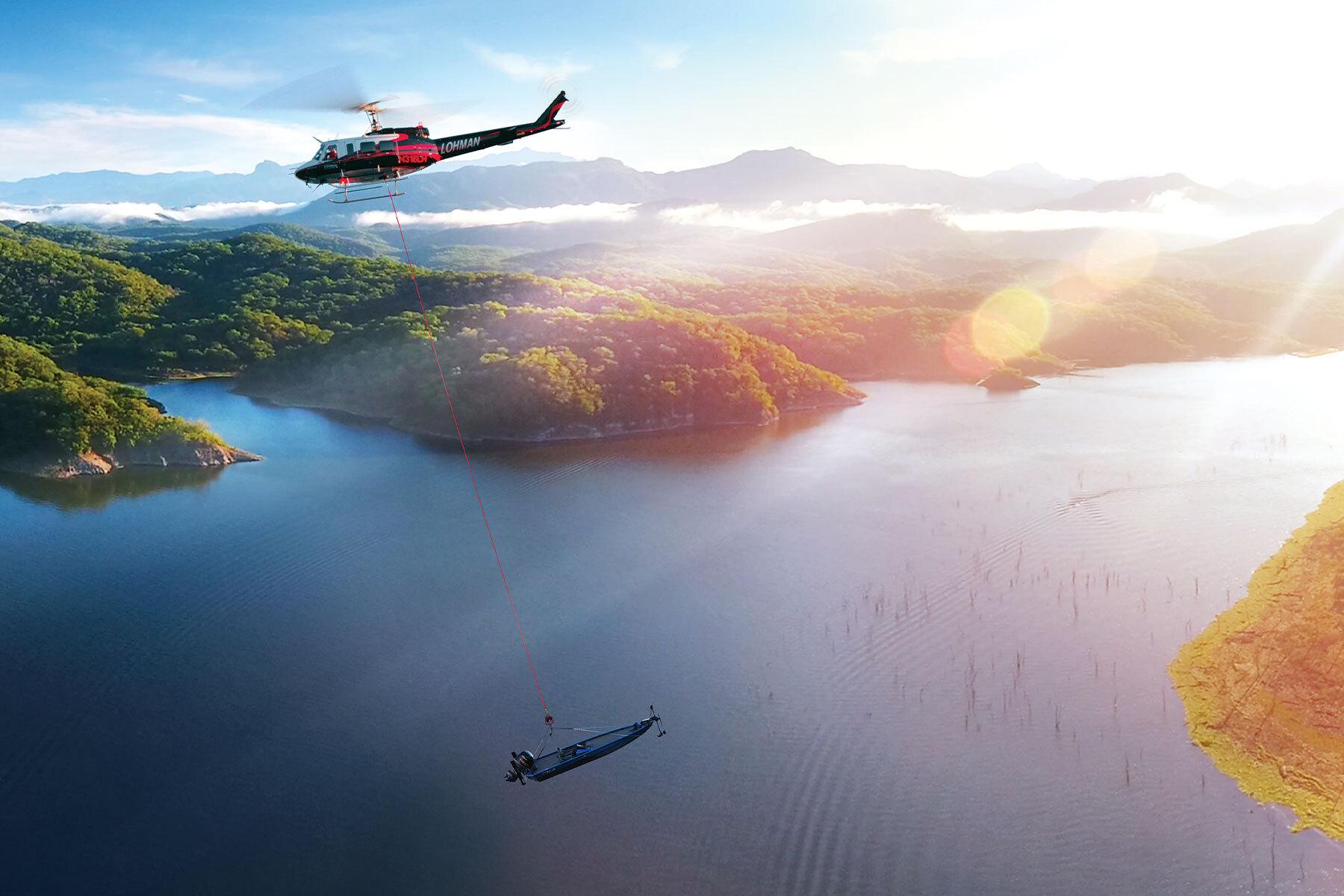 One-Boat Challenge Helicopter Flying a Boat In