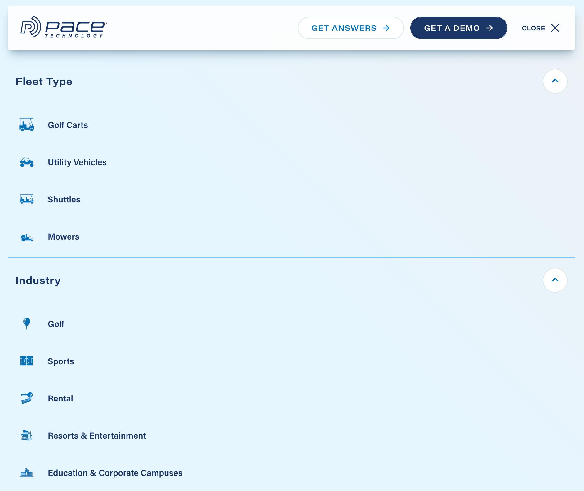 Pace Technology Website Mega Menu
