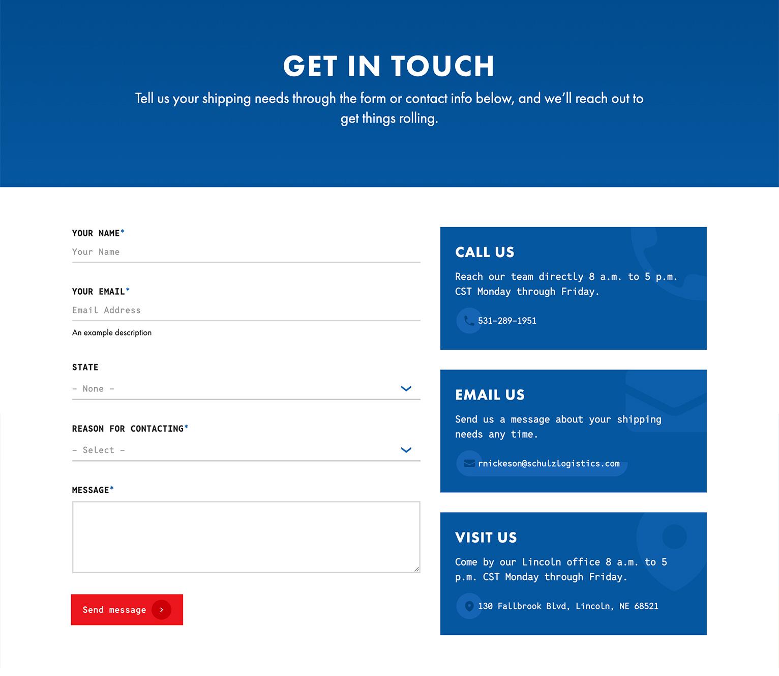 Schulz Logistics Website Contact Us