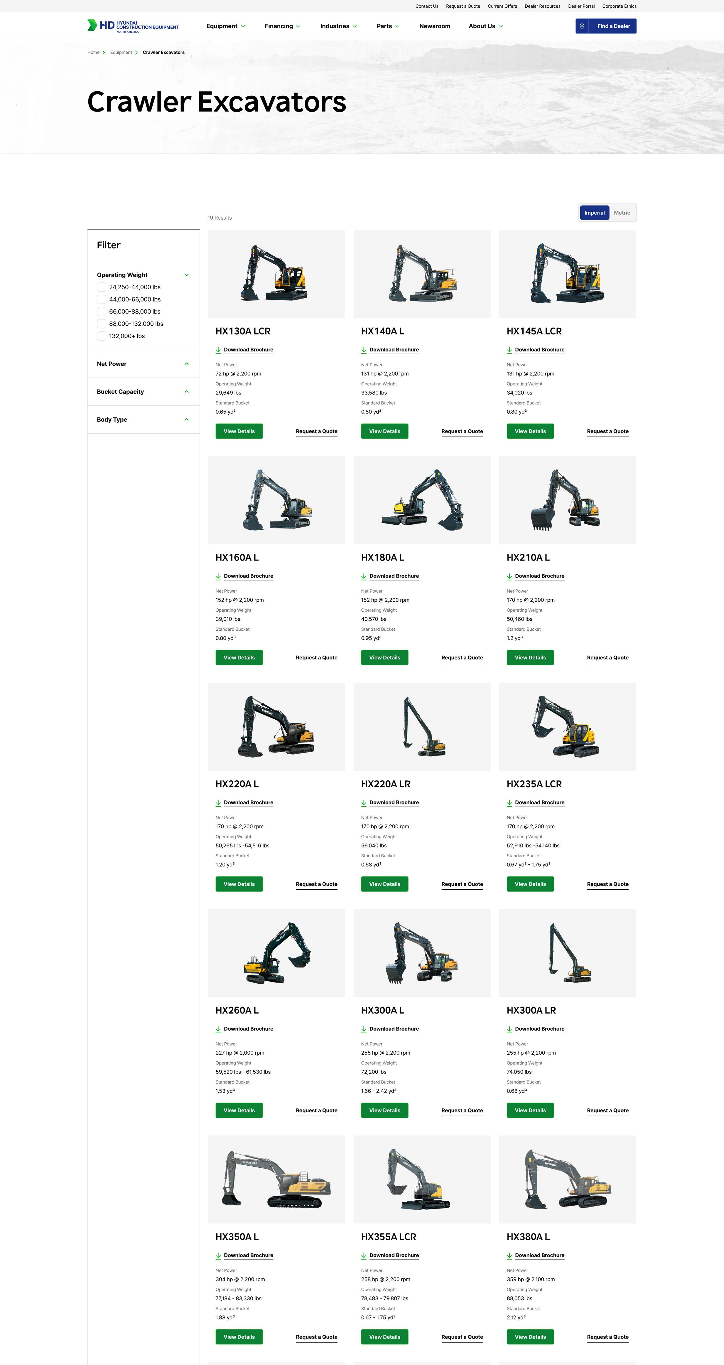 Hyundai Construction Equipment Website - Category Landing Page