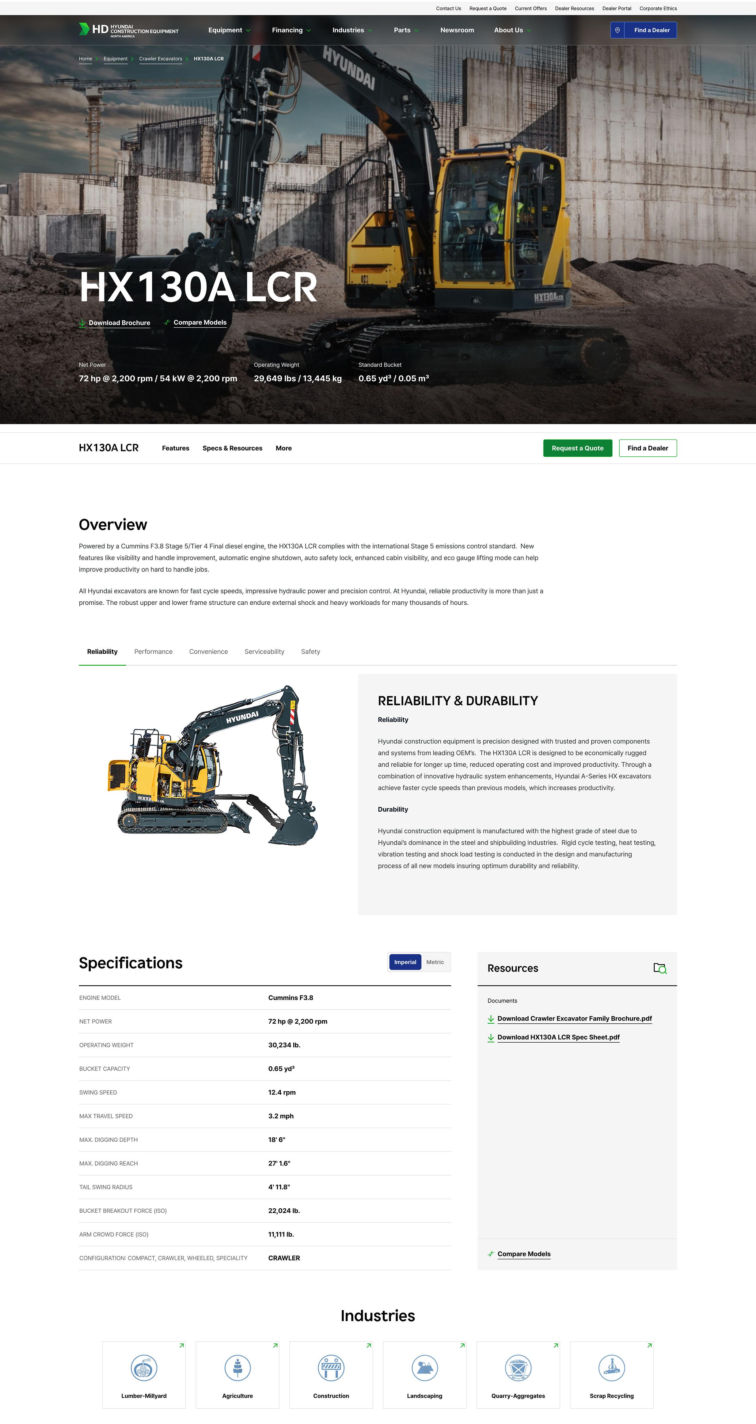 Hyundai Construction Equipment Website - Product Detail Page
