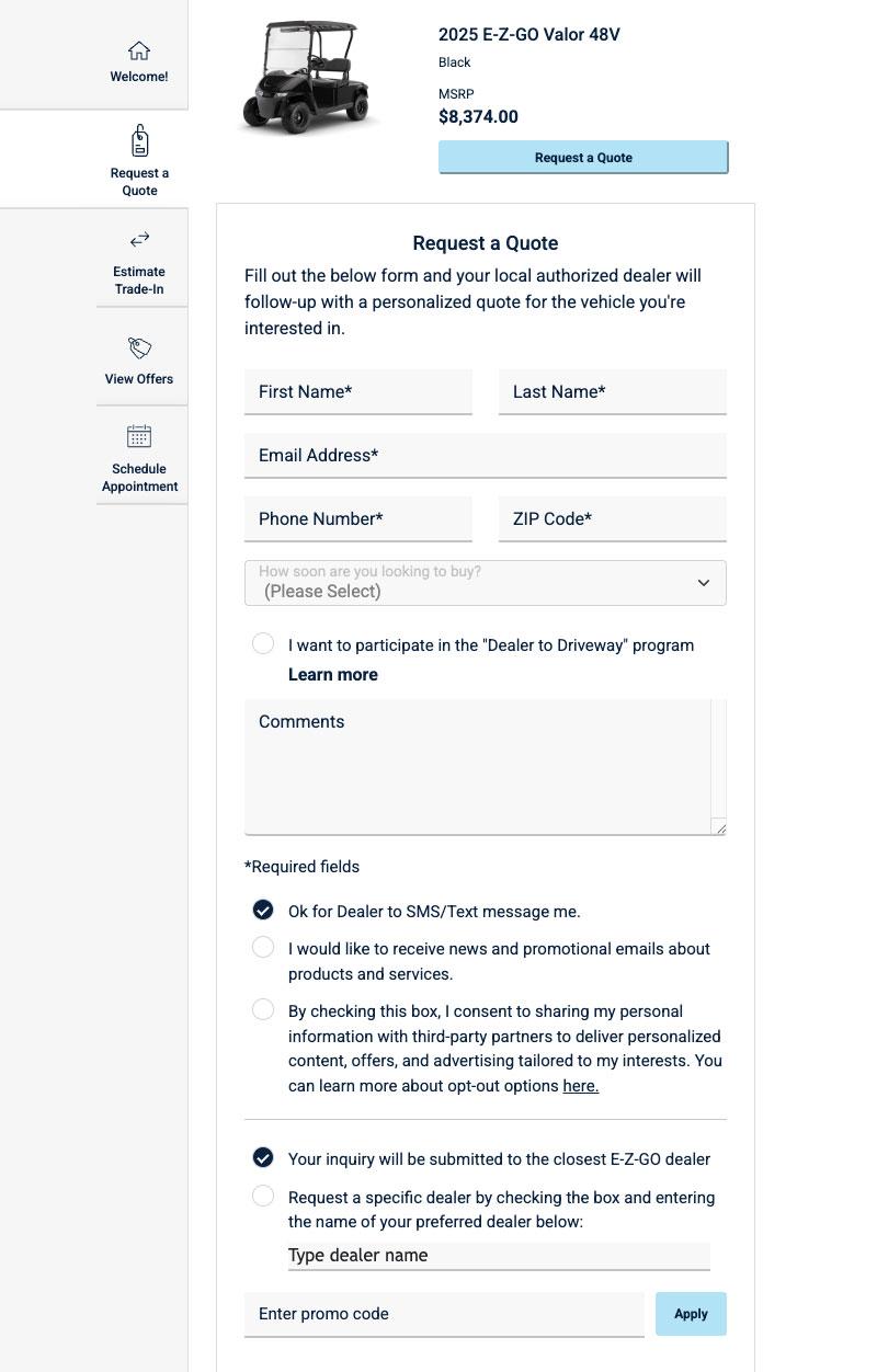 E-Z-GO Website - Request a Quote