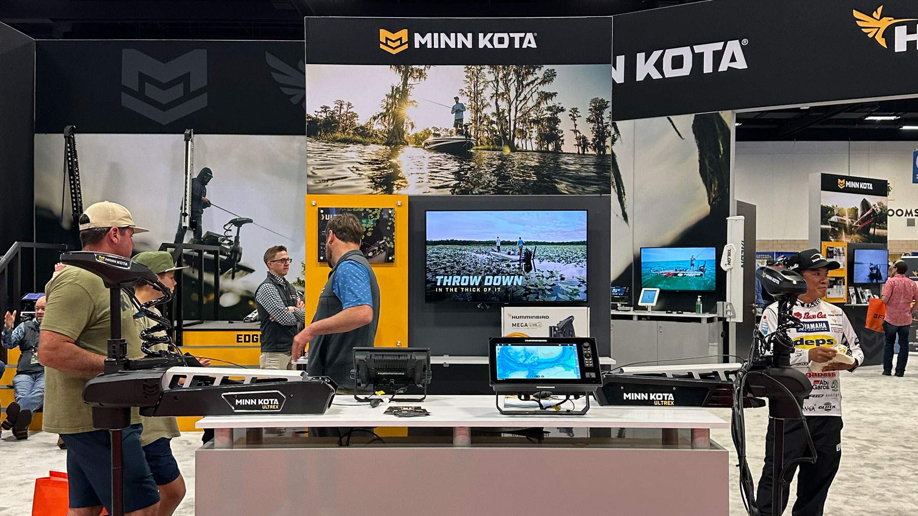 Humminbird and Minn Kota tradeshow booth from Bassmaster 2025.