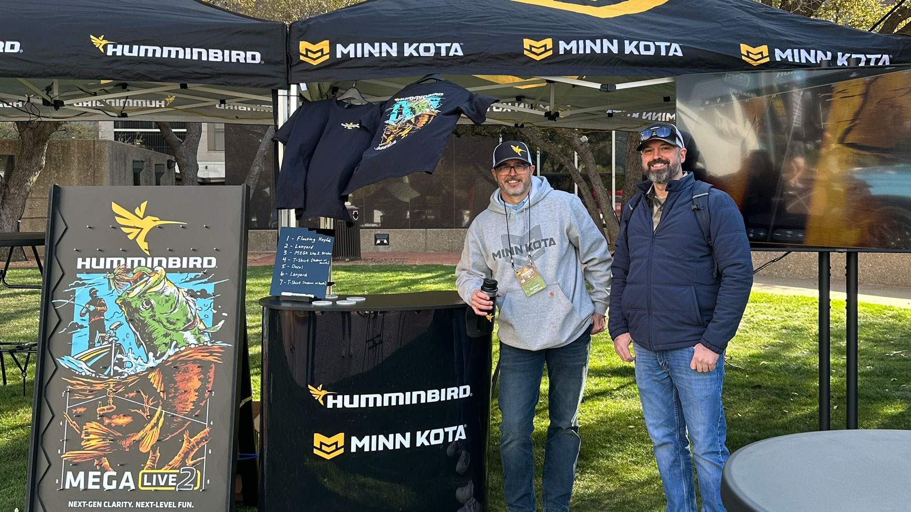 Humminbird and Minn Kota tradeshow booth from Bassmaster 2025.