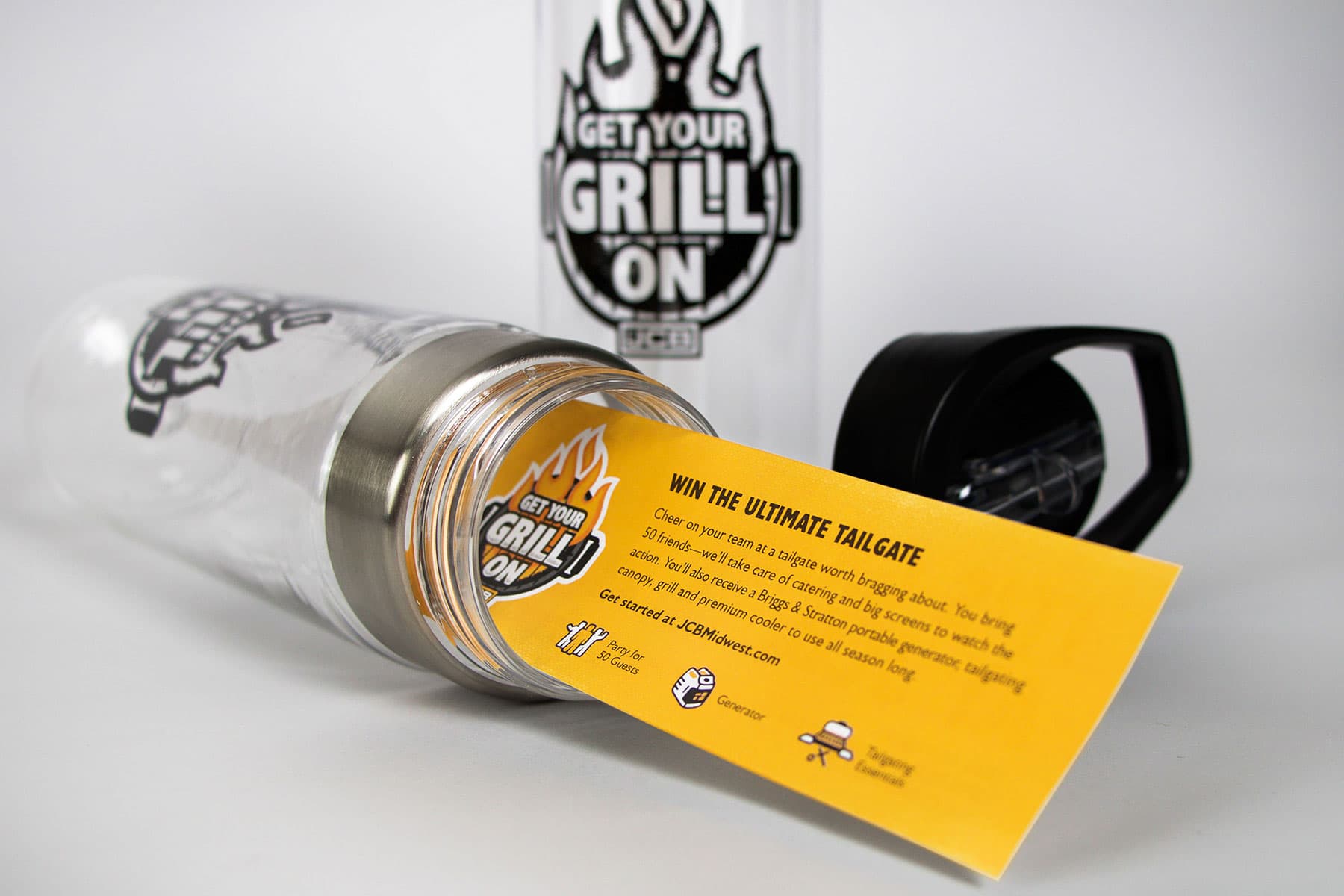 get your grill on promotional water bottle