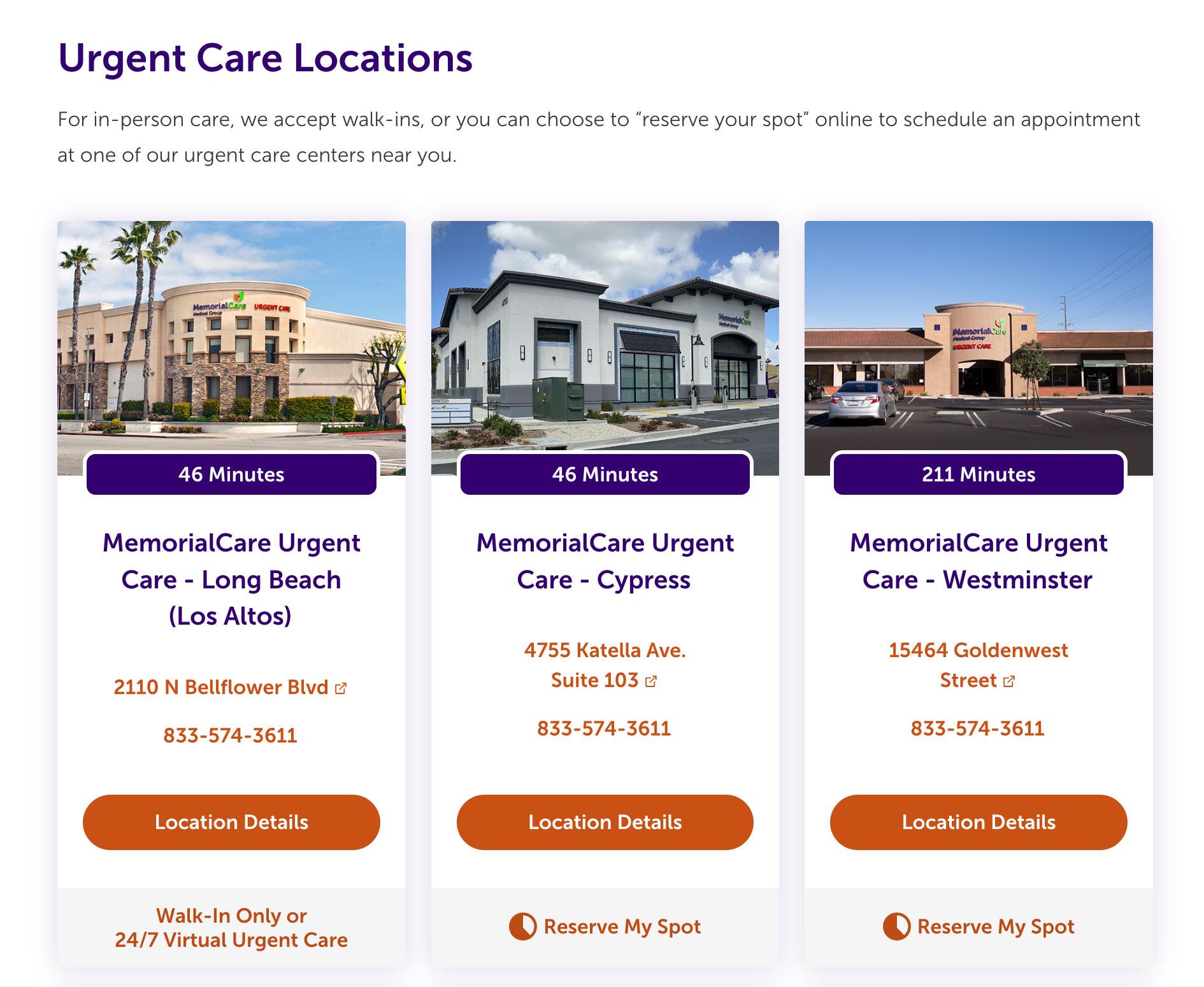 MemorialCare.org Urgent Care Scheduler