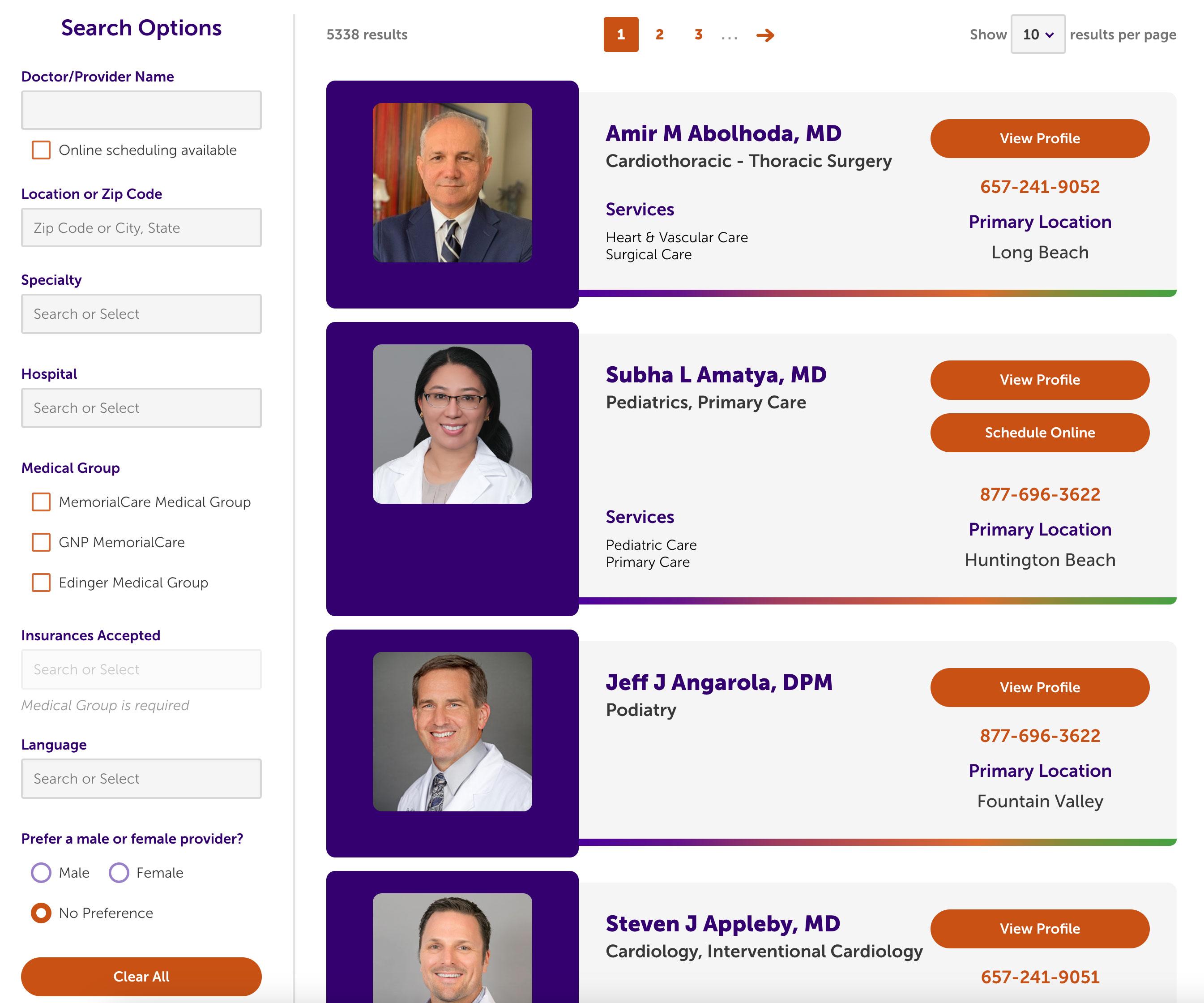 MemorialCare.org Provider Search